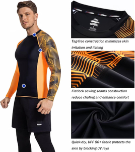 <b>Men</b> Sleeveless Rash Guard <b>Black</b> Orange Geometric Print Quick Dry Compression UPF50+ Sport Top - Product Image 3