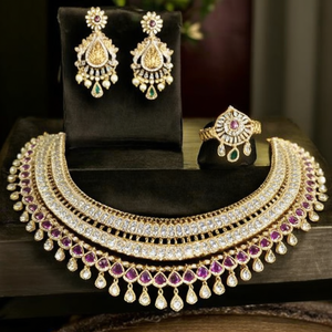JeweleMarket 10575684PGR Ensemble de bijoux raffinés, magnifique collier avec pendentif en cristal de diamant américain et pierre autrichienne, accompagné d'une bague - Product Image 3