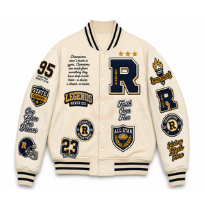 Wool body Leather Sleeve Chenille Patches Embroidery Logo Stand Breathable Varsity <b>Jacket</b> OEM Custom men College Baseball Winter - Product Image 5