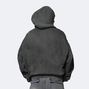 เสื้อฮู้ดดี้ผู้ชายแบบหนา ทรงโอเวอร์ไซส์ ซิปหน้า ผ้าถักนิตติ้ง 100% คอตตอน สไตล์สตรีทแวร์ ไหล่ตก - Product Image 2