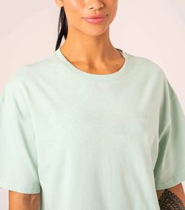 T-shirt ample à col rond pour femme, bleu clair uni, coupe ample, manches courtes, 100% coton jersey, pour le printemps et l'été - Product Image 6