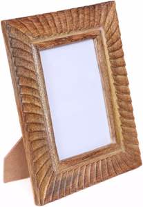 Mango Wood Picture <b>Frame</b> <b>with</b> Real Glass – Brown Ridged Pattern Vintage Wood <b>Frame</b> for Tabletop or Wall <b>Mount</b> Use - Product Image 4