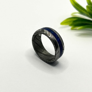 Men's Unique Engagement Damascus Steel Wedding Band 8mm Whiskey Barrel <b>Ring</b> Fashionable Gift for Him - Product Image 3