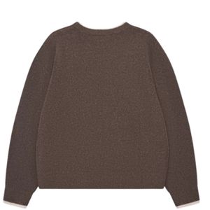Pull en maille marron à col rond avec bordure contrastée, doux, confortable, ajusté, léger, pour un usage décontracté - Product Image 2