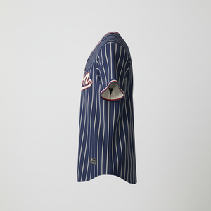 Maillot de baseball/softball rétro personnalisé respirant avec rayures brodées et nom d'équipe imprimé par sublimation, coupe courte devant, 100 % coton - Product Image 3