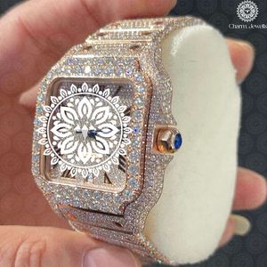 Montre de luxe pour homme en acier inoxydable doré, lunette sertie de diamants, mouvement mécanique analogique, 40 mm, fermoir caché à bouton-poussoir, 10 bars - Product Image 4