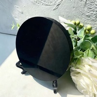 Plaque ronde en obsidienne noire polie miroir, pierre de guérison en cristal, outils rituels pour la divination, la méditation, la décoration et les ornements