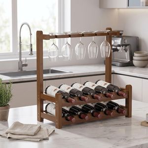 Cesta de Madera para Botellas de Vino y Cerveza con Soporte para Copas, Portátil y Ligera, para Fiestas al Aire Libre y Picnics - Product Image 1