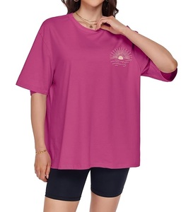 Nouveau design imprimé, t-shirt pour femme 100% coton, manches courtes, col rond, épaules tombantes, t-shirt décontracté surdimensionné en provenance du Bangladesh - Product Image 5