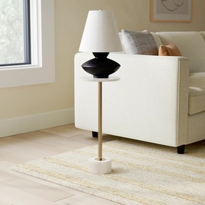 Mesa de Centro Moderna con Pedestal de Mármol y Base Dorada Elegante, Superficie Redonda Compacta, para Salas de Estar y Bares - Product Image 2