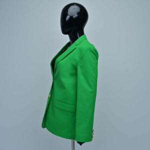 Green Women's Blazer Casual Winter Outerwear Notched Collar Full Sleeve Solid Color Breathable Lightweight Durable Customizable - Product Image 4