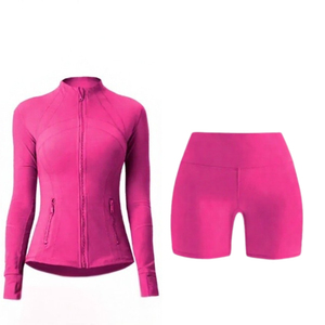 Conjunto Deportivo de 2 Piezas para Mujer, Chaqueta de Yoga de Manga Larga, Transpirable, de Secado Rápido, Talla Grande, Cintura Elástica, Pantalones Cortos - Product Image 5
