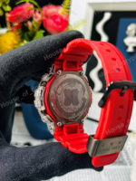 Montre numérique légère à boîtier rond, bracelet en caoutchouc rouge, pierres de moissanite, style minimaliste hip-hop, unisexe, pour usage quotidien adulte
