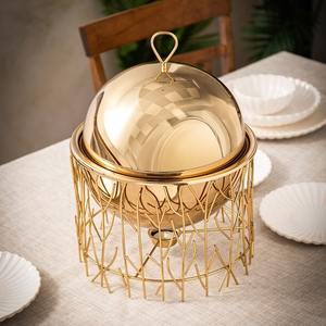 Luxury Gold <b>Bird</b> Nest Design Stand Chafing Dish Round Stainless Steel Buffet Food Warmer With Dome Lid For Gulf Hotel <b>Supply</b> - Product Image 2