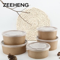 Conteneur alimentaire jetable de 500 ml, 750 ml, 1000 ml, 1100 ml, 1300 ml, bol à salade en papier kraft personnalisé imprimé avec couvercles