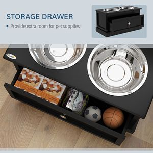 Supporto Nero Rialzato per Ciotole per Cani con Cassetto Contenitore, Stazione di Alimentazione per Animali Domestici per Casa e Arredamento - Product Image 5