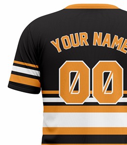Camiseta de Manga Corta Tejida para Hombre, Color Negro Sólido, Amarillo Dorado y Blanco, con Estampado del Nombre del Equipo, Cuello Redondo, Corte Regular, Formal - Product Image 5