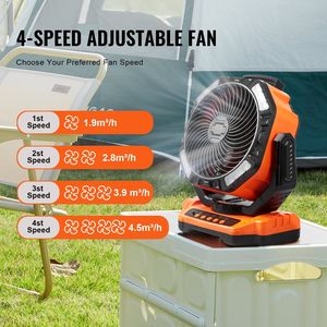 Lanterne LED rechargeable portable de 13 pouces avec ventilateur, alimentée par batterie, 4 vitesses réglables, rotation automatique à 45/90 degrés - Product Image 3