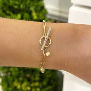 Diamond Toggle Paperclip Chain Link <b>Bracelets</b> Wholesale Paperclip Chain 10K 14K 18K <b>Solid</b> Gold Minimalist <b>Bracelet</b> Factory Price - Product Image 6