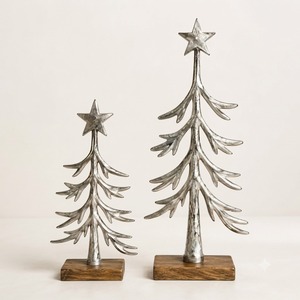 Handcrafted Metal <b>Christmas</b> Tree Figurine with Wooden Base, Holiday Home Decor, Tabletop Ornament for <b>Christmas</b> Decoration Gifts - Product Image 1