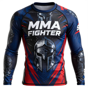 Camiseta de compresión de manga larga para luchador de MMA, diseño de sublimación, roja y negra, de secado rápido para hombre - Product Image 2