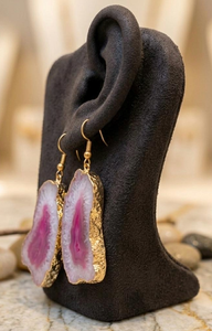 Boucles d'oreilles artisanales en quartz drusy rose, laiton, style classique unisexe, qualité AAA, bijoux en gros pour mariage - Product Image 2