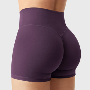 Shorts de sport pour femme Deep Purple, taille haute, sans couture, effet push-up fessier froncé - Product Image 1