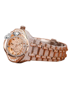 Montre de luxe pour homme en or rose sertie de diamants, avec lunette en pierres CZ, en acier inoxydable, mouvement à quartz, style hip-hop - Product Image 2