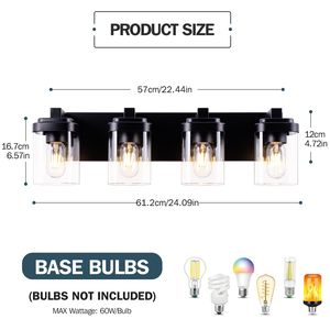 Lampada da Bagno a 4 Luci in Nero Opaco con Paralume in Vetro Trasparente e Finitura Nichelata - Product Image 2