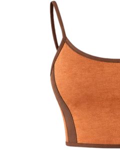 Burnt Orange Brown Women Camisole And Shorts Set Summer Two Piece Outfit Cotton Blend Crop Top <b>Leaf</b> Print Drawstring Shorts - Product Image 4