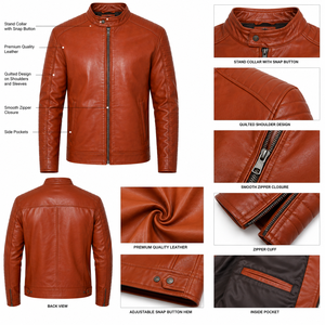 Mens Leather Jacket Durable Outer Panels Soft Lining Stand Secure Zipper <b>Comfortable</b> Fit Daily Wear <b>City</b> Windproof Breathable - Product Image 5