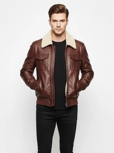 Chaqueta Clásica de Cuero Marrón para Hombre - Product Image 1