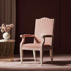 Chaise en résine avec incrustations en os, fabriquée à la main, aux textures riches, rehaussant le décor contemporain et classique - Product Image 1