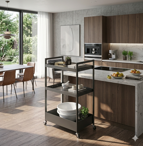 Modern 3-Tier Powder Coating Metal <b>Serving</b> Cart with Wheels Portable Kitchen Storage <b>Trolley</b> Lumetal Vitetnam - Product Image 3