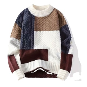 Pull tricoté décontracté tendance pour femme, col en V, manches trois quarts, léger, personnalisable, color block, 100 % acrylique, coupe classique, idéal pour l'automne - Product Image 1