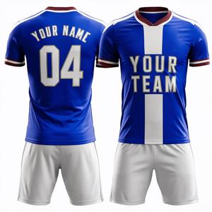 Ensemble d'uniformes de football unisexe bleu et blanc personnalisés pour adultes, maillot d'équipe en polyester respirant, impression numérique sérigraphiée, nom personnalisé - Product Image 1