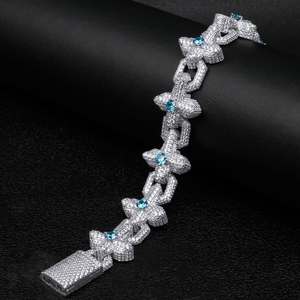 925 Sterling <b>Silver</b> Geometric Classic Hip Hop Bracelet VVS Moissanite Blue Zircon Iced Link Chain Rhodium Plated Jewelry <b>for</b> <b>Men</b> - Product Image 3