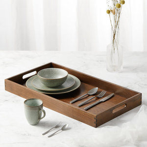 Spacious Dark Brown Wooden Serving Tray <b>Large</b> Rectangular Tray With Handles 32x18 Inch Coffee Table Serving Tray - Product Image 5