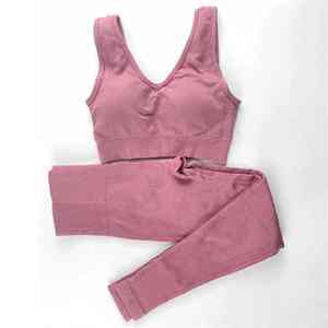 Conjunto de Yoga de 2 Piezas para Mujer, Top Corto Acanalado, Leggings de Cintura Media, Color Sólido, Sin Costuras, Spandex, Sin Mangas, Transpirable, para Ejercicio Físico - Product Image 4