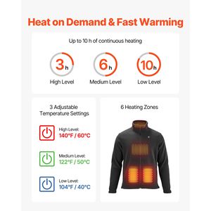 Veste polaire chauffante pour homme, batterie rechargeable 7,4 V 16000 mAh, 6 zones chauffantes, 3 niveaux de température, sweat-shirt 7,4 V 16000 mAh - Product Image 2