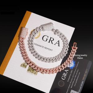 Conjunto de Cadena Cubana de Moissanita Bicolor de Lujo, Joyería Hip Hop con Incrustaciones, Collar de Oro Rosa y Plata, Banti Jewels Sterling - Product Image 2