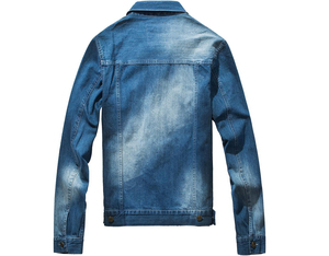 Veste en jean bleu foncé effet délavé, fabrication sur mesure, broderie logo personnalisée, OEM ODM, prix de gros, quantité en vrac, personnalisable - Product Image 2