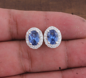 Wholesale 925 Silver Plated Blue Cubic Zirconia Earrings Luxury Royal Blue CZ Stud Earrings Sparkling Crystal Jewelry for Women - Product Image 1