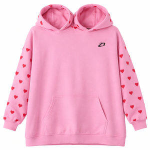 Sweats à capuche tendance en molleton de coton pour deux personnes, coupe oversize, imprimé cœur rose, streetwear, pull personnalisable en gros - Product Image 5