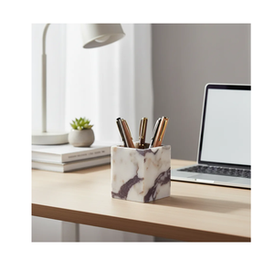Customised office & School Desk Organizer <b>White</b> marble <b>Pen</b> Pencil Stand/Holder High Quality natural Crafts In Wholesale - Product Image 3