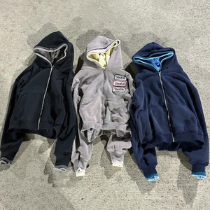 Ensemble de survêtement streetwear d'hiver personnalisé pour homme, coupe oversize, en coton épais 100%, avec pantalon de survêtement ample et évasé et sweat à capuche triple couche - Product Image 4