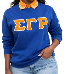 Sweat-shirt en chenille bleu Sigma Gamma Rho pour femme, broderie de lettres grecques, mélange de coton, manches longues, coupe décontractée et élégante - Product Image 2