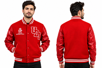 Veste universitaire rouge personnalisée avec manches en cuir, veste de baseball brodée, veste bomber streetwear de qualité supérieure