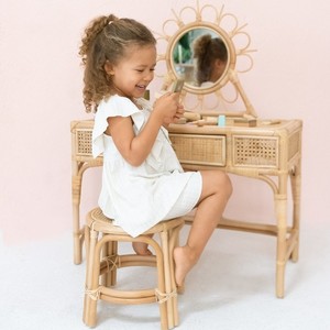 Children <b>dressing</b> <b>tables</b> rattan vanity <b>table</b> with mirror and chair baby room <b>decor</b> vanities - Product Image 6