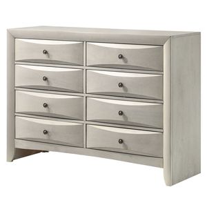 Commode contemporaine à six tiroirs avec finition blanc neutre, façades de tiroirs incurvées, meuble de rangement en bois - Product Image 1